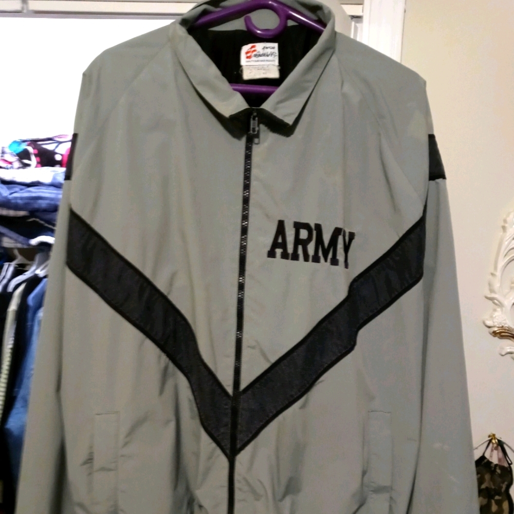 US Army Windbreaker Jacket Gray Zip Up Insulated A